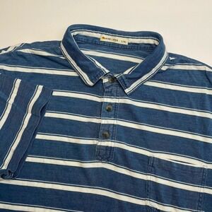 Marine Layer Polo Shirt Men's L/XL Short Sleeve Cotton Striped Pocket Blue White